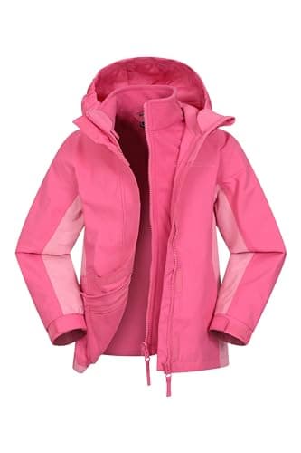 Image of Mountain Warehouse Lightning 3 in 1 Kids Waterproof Jacket - Taped Seams Triclimate Jacket, Detachable Hood, Inner Fleece Kids Coat - Spring Summer, Walking Light Pink (01) Kids Size 5-6 Years
