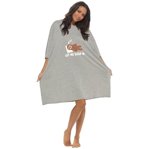 Image of Daisy Dreamer Womens Baggy Nighty Night Dress Oversized T Shirt Ladies Nighties Short Sleeved 100% Cotton Nightshirts, Sloth