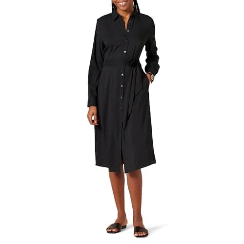 Image of Amazon Essentials Women's Long-Sleeve Midi Shirt Dress for Work and Office, Black, M