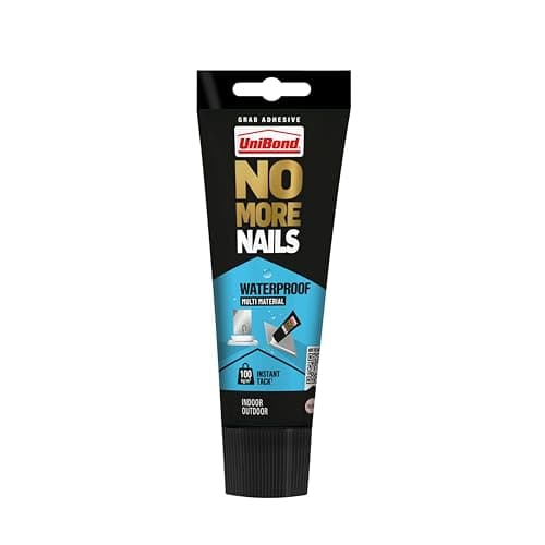 Image of UniBond No More Nails Waterproof White High Strength Grab Adhesive, Weatherproof Mounting Glue Bonds on Damp Surfaces for Mirrors, Wood, Metal, Ceramic & Concrete, Indoor & Outdoor Use, 206 ml Tube