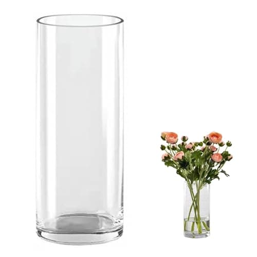 Image of QEEYON Clear Glass Cylinder Vase 40cm x 15cm Extra Large Thickened Crystal Vase for Flowers Floral Arrangement for Centerpieces Living Room, Kitchen, Office, Wedding