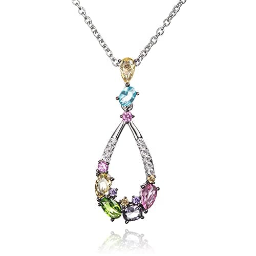 Image of namana Colourful Pendant Necklace for Women. 925 Sterling Silver Necklace for Women with Multicoloured Stones and Cubic Zirconia Gemstones. Colourful Chain and Pendant for Women in Sterling Silver