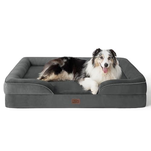 Image of Bedsure Extra Large Dog Sofa Bed - Washable Orthopedic Dog Beds and Couch with Removable Flannel Zipper Cover, XL Waterproof Human Dog Bed for Adults, Dark Grey,106x80x16cm