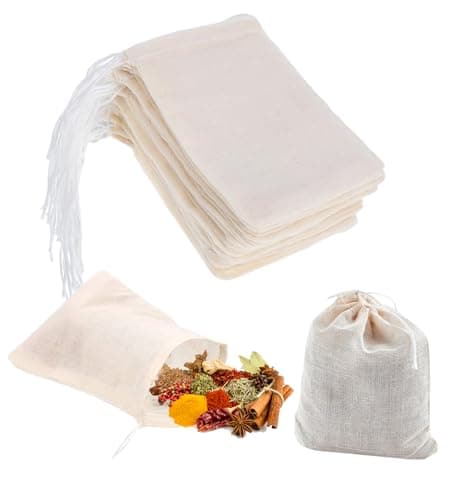 Image of COAFTUG 30pcs Cotton Spice Bags for Cooking 10 * 15cm Reusable Tea Bags Resuable Muslin Drawstring Bags Empty Small Mesh Bag for for Cooking, Herb, Soup, Tea Coffee Filter, Spice Storage