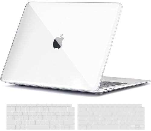 Image of TECOOL Case Compatible with MacBook Air M1 (A2337) / MacBook Air 13 Inch Retina 2020 2019 2018 (A2179 A1932), Ultra Thin Protective Hard Case with Keyboard Protector (EU Layout), Crystal Clear