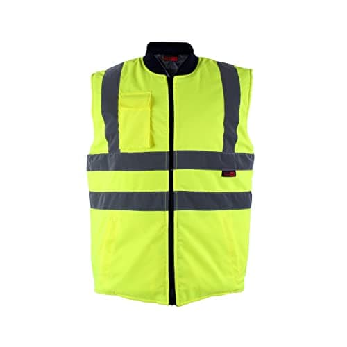 Image of Blackrock Hi Vis Body Warmer Yellow/Navy Reversible Padded Gilet, Quilt Lined, Warm Work Body Warmer for Men and Women, Equestrian Hi Vis Reflective Gilet Security Safety Wear - Size Large