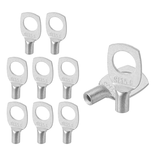 Image of sourcing map 50 Pcs Tinned Copper Wire Lugs 22-16AWG 1/4" Wire Connectors Marine Grade Battery Cable Ends Ring Terminals SC1.5-6NH Battery Cable Lugs, Silver
