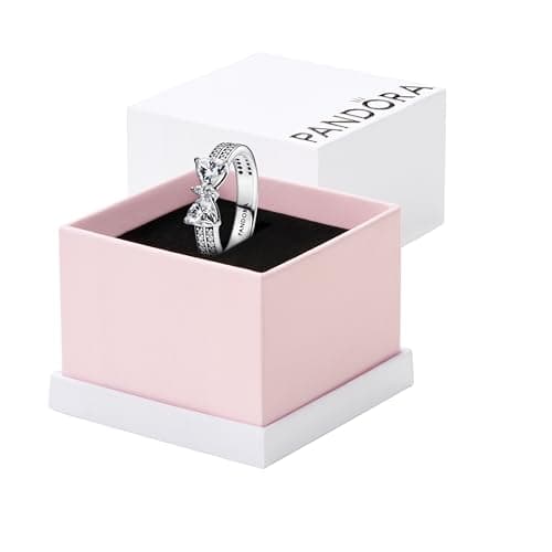 Image of PANDORA Silver Ring for Women Sparkling Bow Double Row 193552C01, 52, Sterling Silver, Cubic Zirconia
