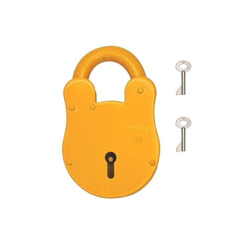 Image of TSS Fire Brigade FB14 Padlock with 2 Keys – Yellow 63mm 4-Lever Open Shackle Padlock – UK Fire Brigade Keyway – Hardened Steel Shackle – Ideal for Dry Risers, Bin Stores, Utility & Communal Access