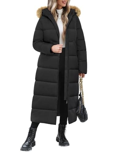 Image of Tuopuda Long Winter Coat for Women Warm Quilted Coats Thick Padded Puffer Ladies Winter Jacket Coat With Fuffly Hood(Black,XL)