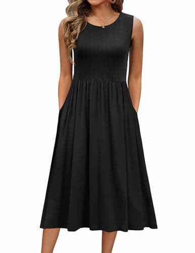 Image of Zeagoo Women's Summer Dress Sleeveless Elegant A Line Tank Dress Casual Crew Neck Dresses Midi Swing with Pockets Schwarz M