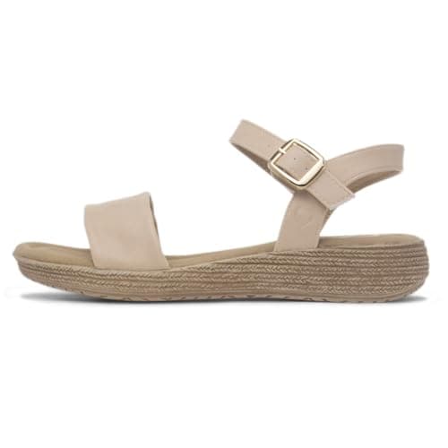 Image of Heavenly Feet Sara Womens Beige Buckle Sandal - Size 7 UK - Beige
