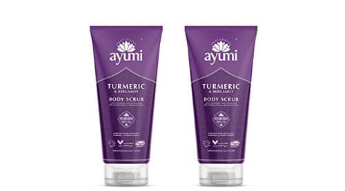 Image of Ayumi Turmeric Body Scrub | Brightening Body Scrub with Papaya Extract | Revitalises Dull & Dehydrated Skin | Hydrating Cleanser with Argan Oil | Scrub for Women & Mens Skincare Rituals |2 x 200 ml