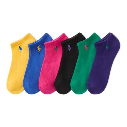 Image of Polo Ralph Lauren Women's Performance Cotton Low Cut Socks-6 Pair Pack-Breathable Mesh & Sport Cushioning Half, Bright Assorted, 8-10 UK (Pack of 6)