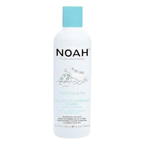 Image of NOAH 2-in-1 Kids Shower Gel & Shampoo – Gentle Cleanser with Sweet Almond Milk & Sugar, Hydrating & Nourishing for Hair & Skin, Sulphate-Free, Silicone-Free, Ages 3-12, 250ml