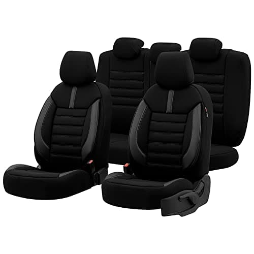 Image of otoM Universal Fabric/Leather Seat cover set 'Limited' Black + Grey stitching - 11-pieces - compatible with Side-Airbags