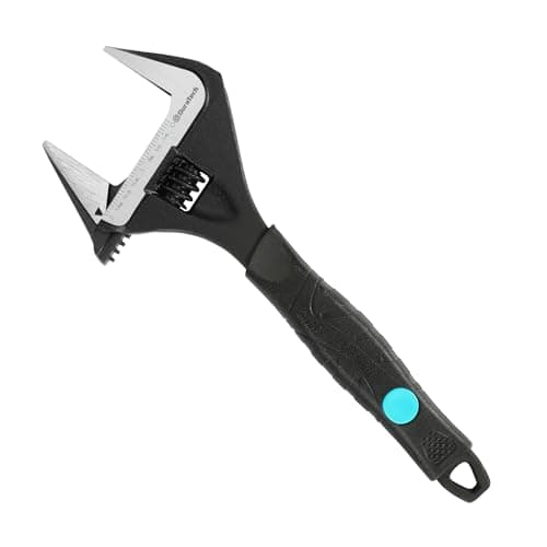 Image of DURATECH 10-Inch (250 mm) Adjustable Wrench, Wide Jaw Large Opening Black Oxide Finish Plumbing Basin Wrench Hand Repair Tool, Cr-V Steel, SAE and Metric Scale Marked, Ergonomic Grip