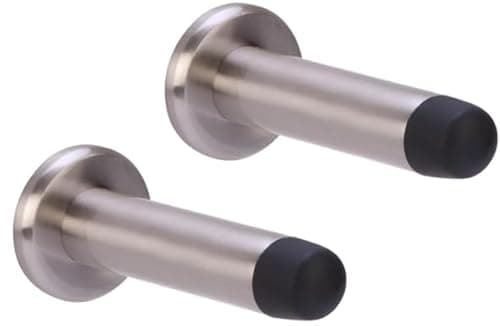 Image of DIRECT DOOR HANDLES® 75mm Projection Skirting or Wall Mounted Door Stop Concealed Fix with Rubber Buffer in Satin Nickel with Fixing Screws (Pack of 2)