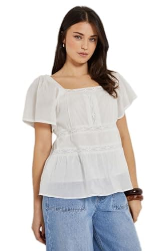 Image of Dorothy Perkins Lace Insert Angel Sleeve Top, 10, White