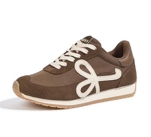 Image of LUCKY STEP Women's Fashion Sneakers Trendy Stylish Low Top Classic Retro Casual Ladies Comfortable Running Walking Shoes (Dark Brown, 6US-36EU-3UK)