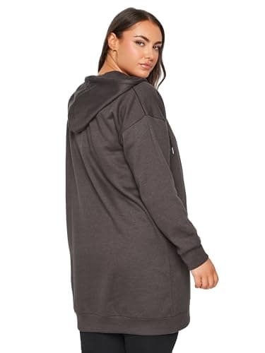 Image of Yours Curve Grey Longline Zip Hoodie - Women's - Plus Size Curve