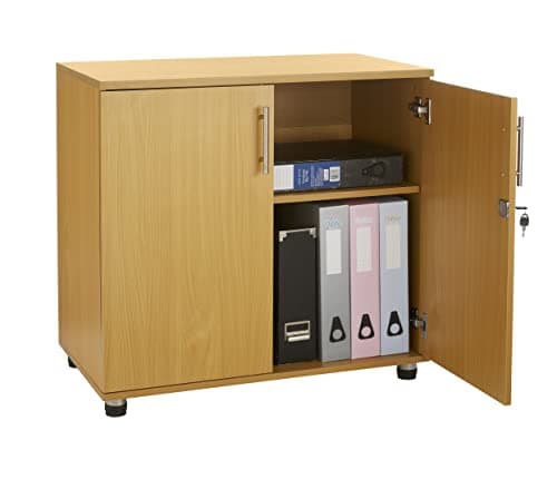 Image of MMT Storage Cupboard, Storage Cabinet Desk Height 2 Door Lockable Bookcase 75cm Tall (Beech, 27kg)