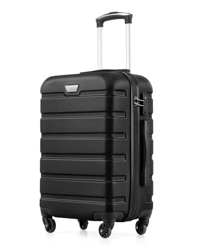 Image of COOLIFE 20 Inch Carry On Suitcase for EasyJet, ABS+PC, Hardshell, Lightweight Durable Travel Cabin Luggage with 360°Rubber Spinner Wheels, YKK Zipper, Telescopic Handle, TSA Lock, Black