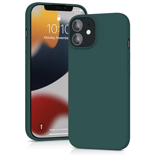Image of YATWIN Silicone Case for iPhone 12 Mini, Soft-Touch, Shockproof, DustProof, Antiskid Full Body Armour Phone Cover for Apple iPhone 12 Mini - Dark Green