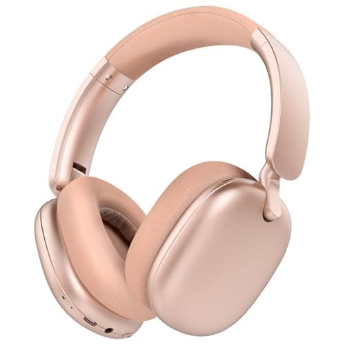 Image of RORSOU C6 Active Noise Cancelling Headphones, Wireless Over Ear Bluetooth Headphones, 60H Playtime, Lightweight Folding Deep Bass Comfort Fit Ear Cups Headset with Mic for iPad/Travel/PC Rose Gold