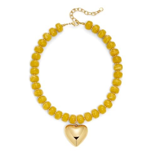 Image of TOVABA Chunky Gold Heart Necklace, Sunflower Yellow Resin Beaded Necklaces for Women, Adjustable Heart Pendant Beaded Necklace