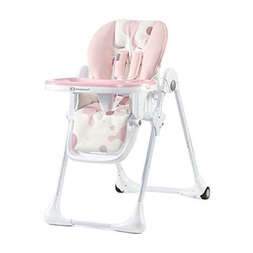 Image of Kinderkraft Yummy Foldable Baby high Chair, 7 Height Levels, Reclining backrest, Adjustable footrest, Double Tray, Easy-Clean eco-Leather Cover, 5-Point Harness, Compact Storage, Pink