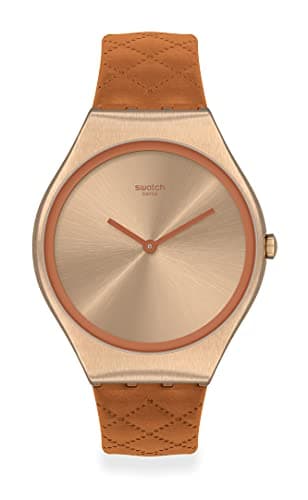 Image of Swatch Skin Irony st. Steel Quartz Leather Strap, Brown, 18 Casual Watch (Model: SYXG115), pink