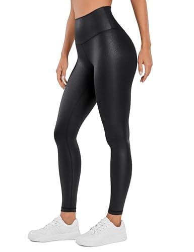 Image of CRZ YOGA Butterluxe Women's 28'' Matte Faux Leather Leggings - High Waisted Stretch Leather Trousers Pleather Tights Faux Leather Black 10