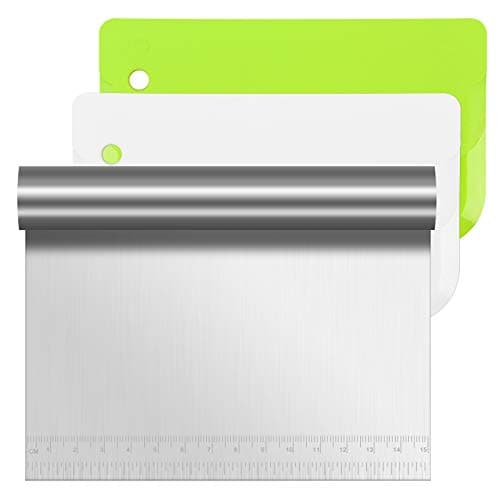 Image of Vicloon Dough Scraper Cutter, 3 Pcs Stainless Steel Dough Scraper with Handle and Measuring Scale Plastic Shape Spatulas Flexible Dough Cutter for Pizza Pastry Bread Baking Cream Smoother