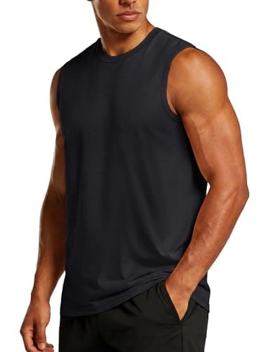 Image of TACVASEN Men's Sleevless Vests Cotton Summer Workout Tank Top Gym Running Shirts Black XXL