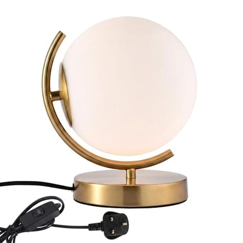 Image of Alighting Gold Table Lamp with 7inch Frosted Glass Shade, Globe Bedside Lamp Small Table Lamp for Bedroom, Living Room, E14(Bulb Not Included)