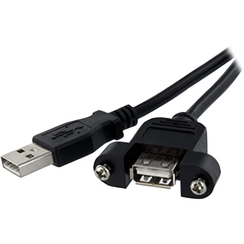 Image of StarTech.com USBPNLAFAM3 3 ft Panel Mount USB Cable A to A F/M, Panel Mount USB Extension USB A-Female to A-Male Adapter Cable 3ft, USB-A (F) Port, Black