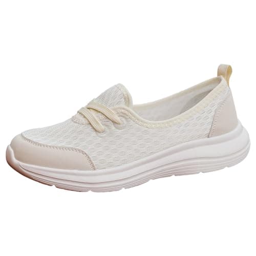 Image of Generisch Trainers Women's 2026 Women's Shoes, Mesh Casual Shoes with Soft Sole, Low Hiking Shoes with Flat Sole, White, 7 UK