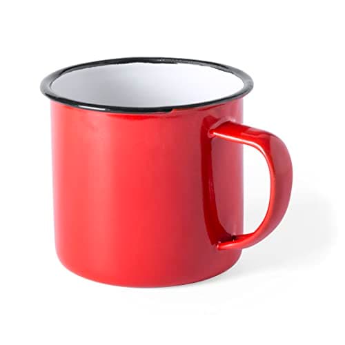 Image of eBuyGB Set of 4 380ml Coloured Enamel Mugs Retro Outdoor Camping Travel Tin Rustic Metal Cups (Red)