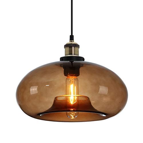 Image of ZTTECH 28cm Brown Glass Pendant Light Industrial Vintage Hanging Light for Kitchen Island Bedroom Dining Room Adjustable Height E27 Bulb Compatible (Brown)