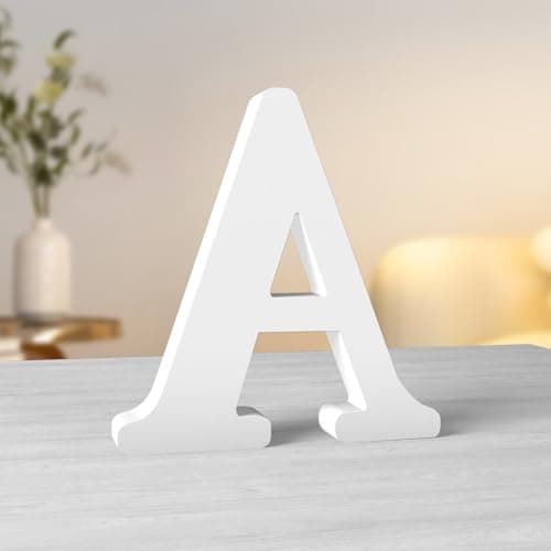 Image of Aruatu 8 Inch White Wood Letters Unfinished Wood Letters for Wall Decor Decorative Standing Letters Large Letters for wall Decoration for Craft Home Party Projects (A)