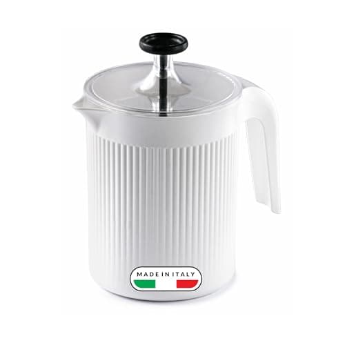 Image of Snips Cremix Manual Milk Frother 0.5 L – Handheld Milk Frother Jug for Cappuccino & Latte, Microwave Safe, Removable Frothing Filter, Spout & Handle, Dishwasher Safe, White – Made in Italy