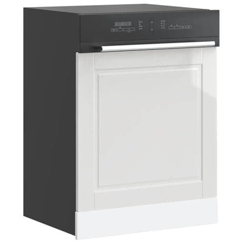 Image of Qnhdfrt Dishwasher Panel High Gloss White 60 x 1.5 x 67 cm Engineered Wood Kitchen Cupboard Door for Integrated Appliances in Modern Kitchen