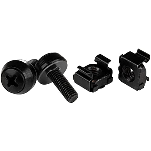 Image of StarTech.com M5 Cage Nuts and Screw - 12 mm Rack Screws and Cage Nuts - 50 Pack - Black - Replacement Serve Rack Screws (CABSCREWM5B)