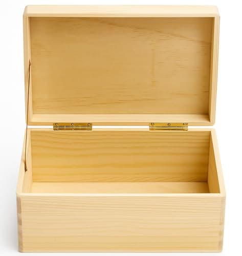 Image of khevga Wooden Box with Lid, Solid Pine Wood, 30 x 20 x 14 cm, Unpainted DIY Storage & Memory Box for Photos, Toys & Keepsakes