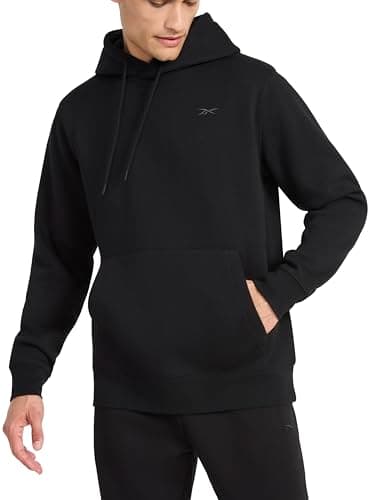 Image of Reebok mens Fleece Hoodie, Standard Fit, Midweight Cotton-poly Fabric, Black, L