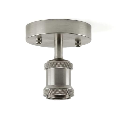 Image of DC VOLTAGE Single Head Fully Earth Ceiling Light Retro Satin Nickel Semi Flush Mount E27 Lamp Holder Sconce Chandeliers Pendent Set for Living Room Dining Room