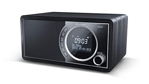 Image of SHARP DR-450(BK) Digital Radio with DAB/DAB+/FM, Bluetooth 4.2, 20 Station Presets, Alarm & Snooze, Wooden Speaker Housing, and LCD Display - in Black
