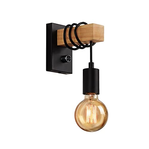 Image of ENCOFT Wall Lamp Dimmable Wall Light with Dimmer Switch Vintage Industrial Wood Wall Sconces E27 Base for Bedroom, Living Room, Kitchen, Restaurant, Black (Not Included Bulb)