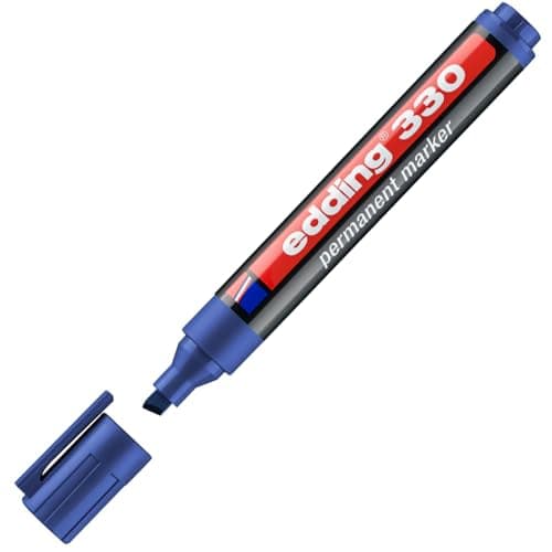 Image of edding 330 Permanent Marker - Blue - 1 Pen - Chisel Tip 1-5 mm - Waterproof, Quick-Drying, Smear-Proof Pens - for Cardboard, Plastic, Glass, Wood, Metal and Fabric